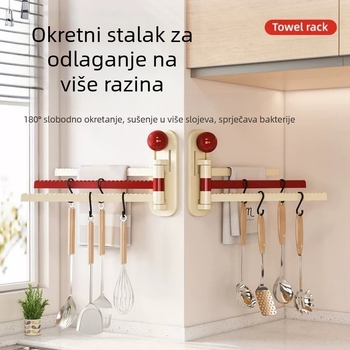 Zidni trostruki rotirajući stalak za ručnike i skladište, bez bušenja, organizator kupaonice i kuhinje, skladištenje krpa