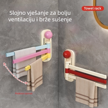 Zidni trostruki rotirajući stalak za ručnike i skladište, bez bušenja, organizator kupaonice i kuhinje, skladištenje krpa