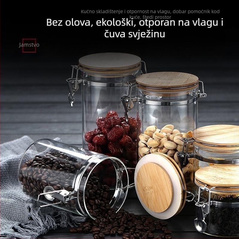 Staklena posuda za skladištenje sa zatvaračem na kopču, prozirna, kuhinja, za čuvanje žitarica, suhih namirnica i grickalica