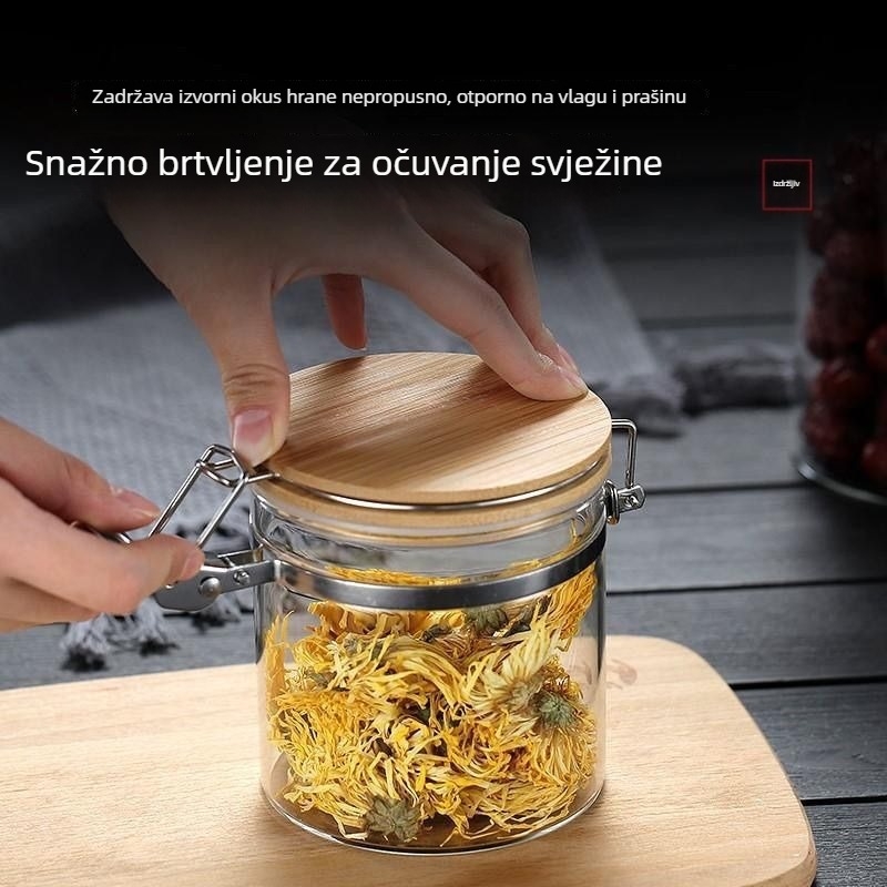 Staklena posuda za skladištenje sa zatvaračem na kopču, prozirna, kuhinja, za čuvanje žitarica, suhih namirnica i grickalica