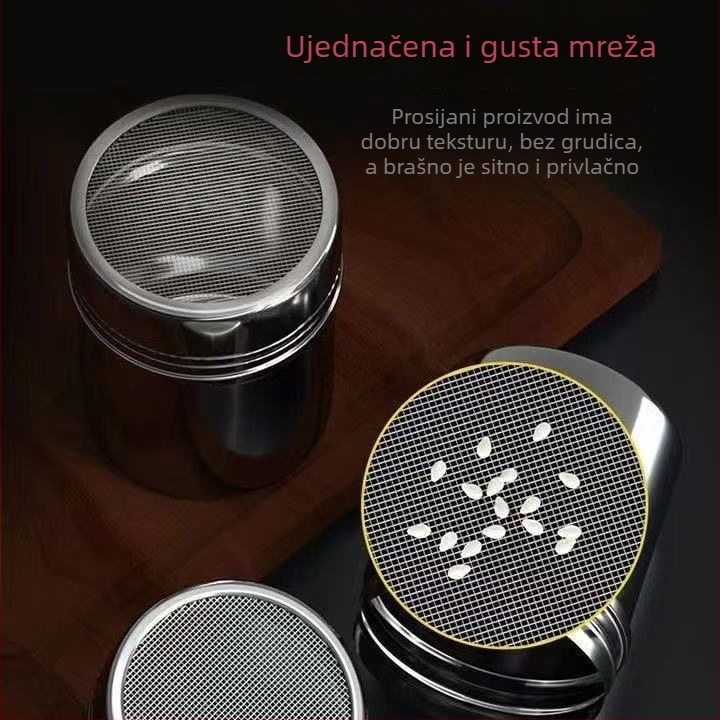 Nehrđajući čelični sprej za prah s finom mrežicom, za kakao i kavu, okrugli kuhinjski alat za pečenje