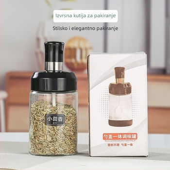 Staklena posuda za začine sa zatvorenim spremnikom ulja i integriranim poklopcem sa žličicom, za roštilj papar i sol