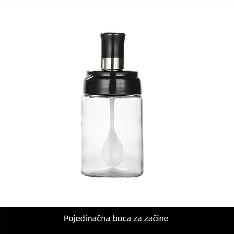 Staklena posuda za začine sa zatvorenim spremnikom ulja i integriranim poklopcem sa žličicom, za roštilj papar i sol