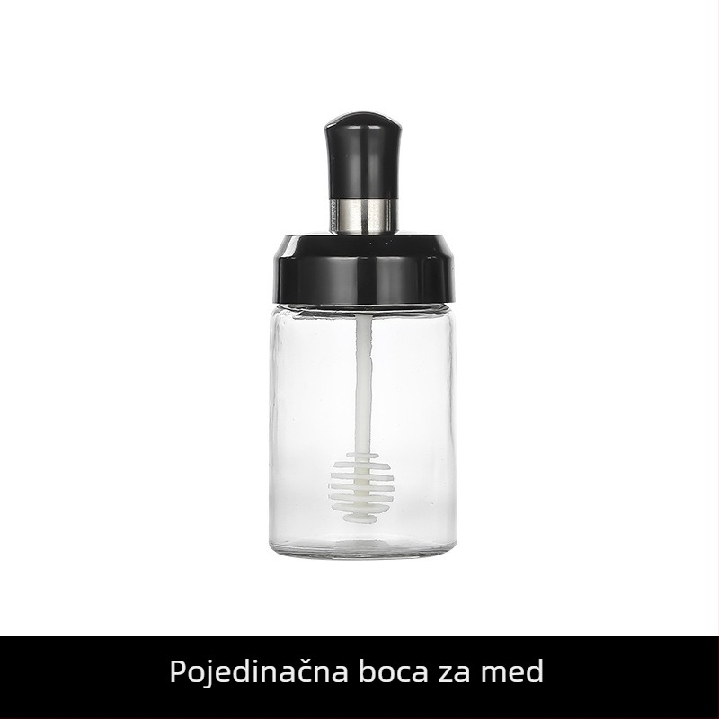 Staklena posuda za začine sa zatvorenim spremnikom ulja i integriranim poklopcem sa žličicom, za roštilj papar i sol