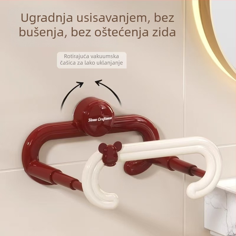 Krem boje okretnik za odlaganje uz umivaonik, teleskopski, zidni montaža, bez bušenja, za kupaonicu i kuhinju