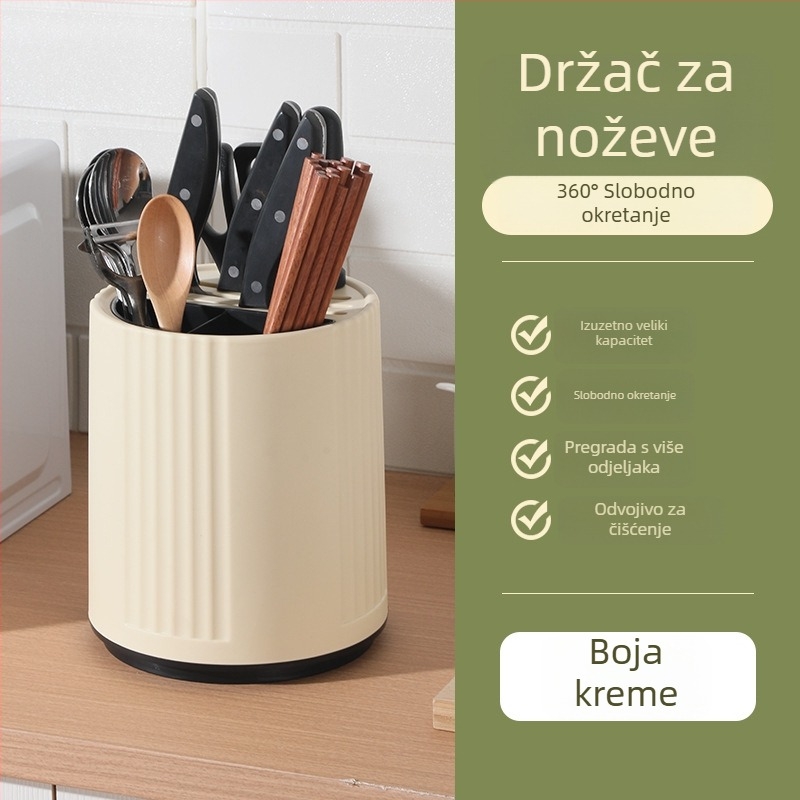 Okretni stalak za nože i kućanske potrepštine, bez bušenja, stolni višenamjenski nosač, kremasti završetak