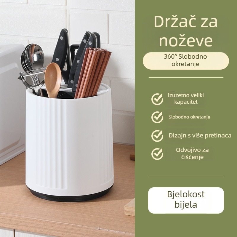 Okretni stalak za nože i kućanske potrepštine, bez bušenja, stolni višenamjenski nosač, kremasti završetak