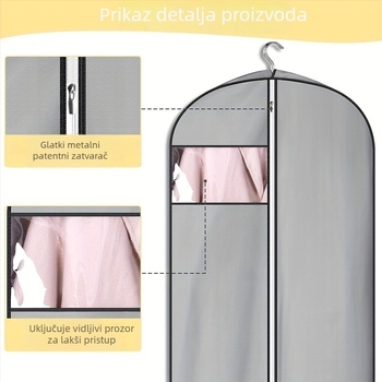Zaštitna navlaka za odjeću protiv prašine, debeli netkani materijal, pogodna za haljine, kapute i svadbene haljine