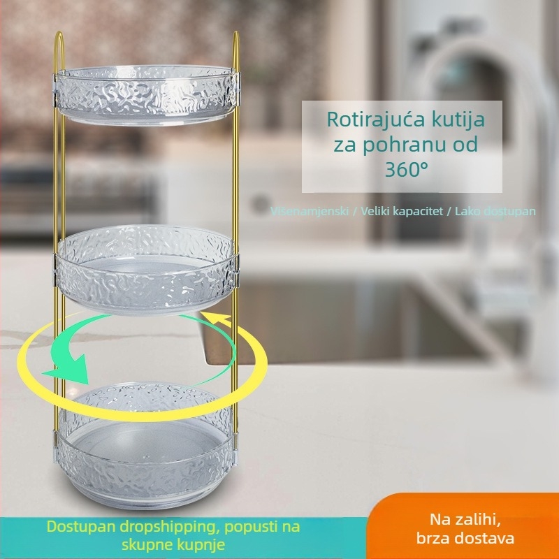 Trostruki rotirajući organizator za pohranu s uzorkom ledenog glečera – za kuhinju, kozmetiku i nakit, stolni, pokretni
