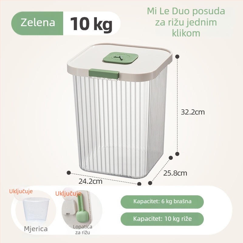 Spremnik za rižu za skladištenje s čvrstim poklopcem, zaštita od vlage i štetnika, kapacitet 10 L
