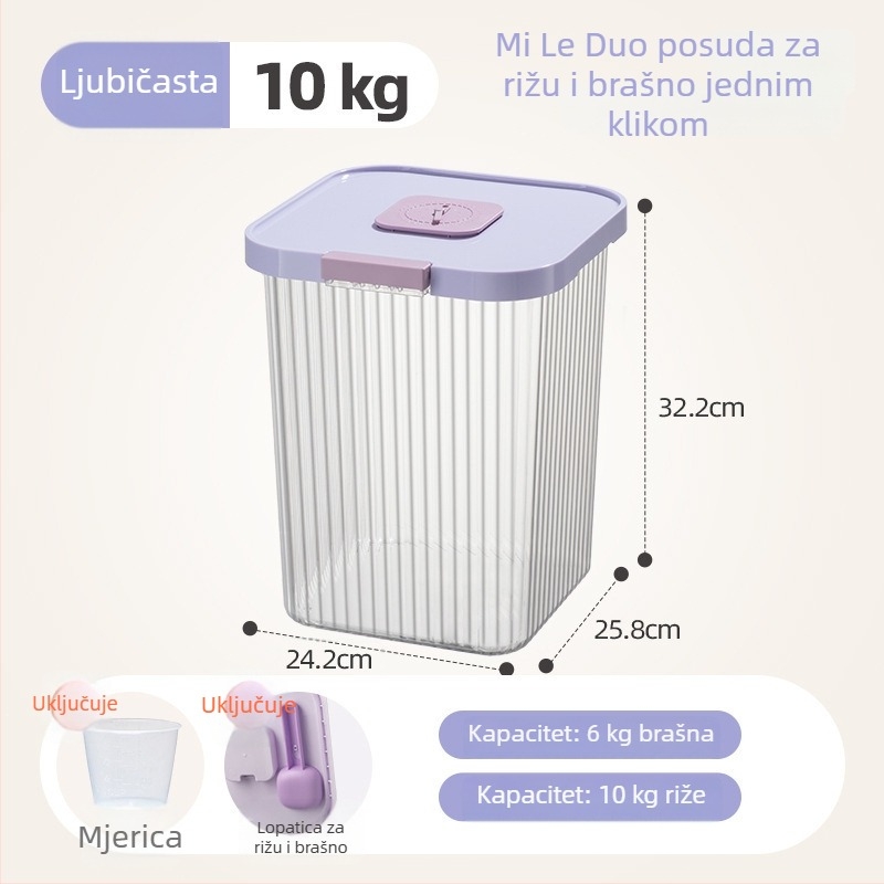 Spremnik za rižu za skladištenje s čvrstim poklopcem, zaštita od vlage i štetnika, kapacitet 10 L