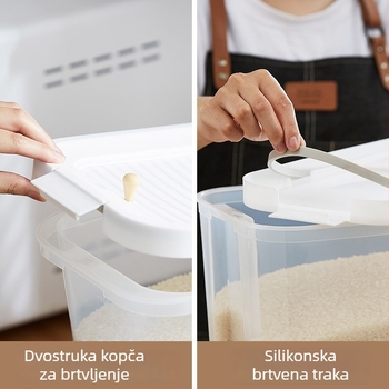 Klizni spremnik za rižu s kotačićima, 10 L, prehrambene kvalitete, otporan na vlagu, mjerica, skladište hrane za kućne ljubimce, kuhinjski spremnik za rižu s uskim stranama