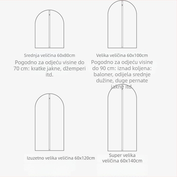 PEVA prozirna torbica za odjeću, za vješanje, zaštita od prašine za kapute i odijela