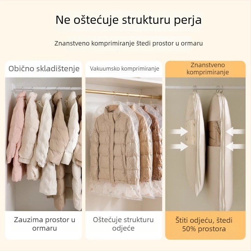 Satenasta vreća za vješanje s kompresijom i zaštitom od prašine za sezonsku odjeću i perjane jakne