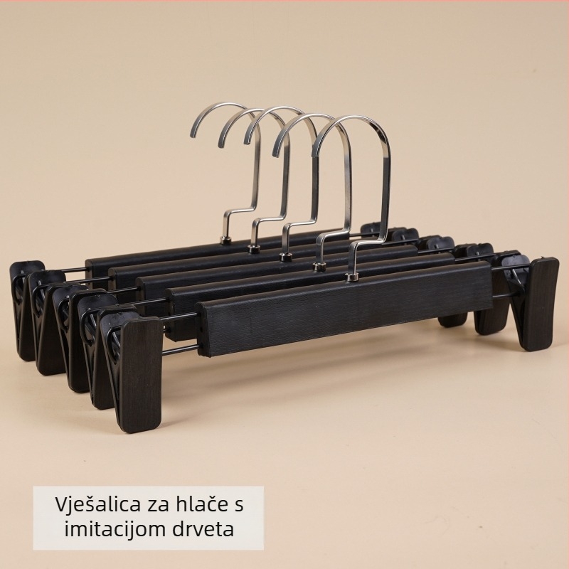 Crna plastična vješalica za odjeću s imitacijom drveta, protuklizna, za odrasle, unisex, prilagodljiva