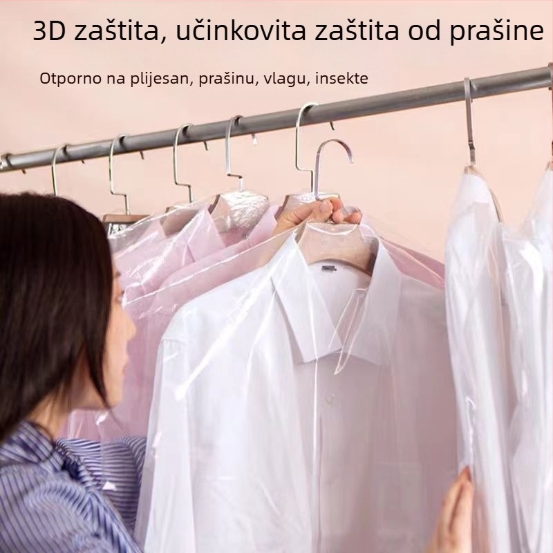 Proziran zaštitni omot za odjeću na vješalici; jednokratni zaštitni omot protiv prašine za kapute i odijela