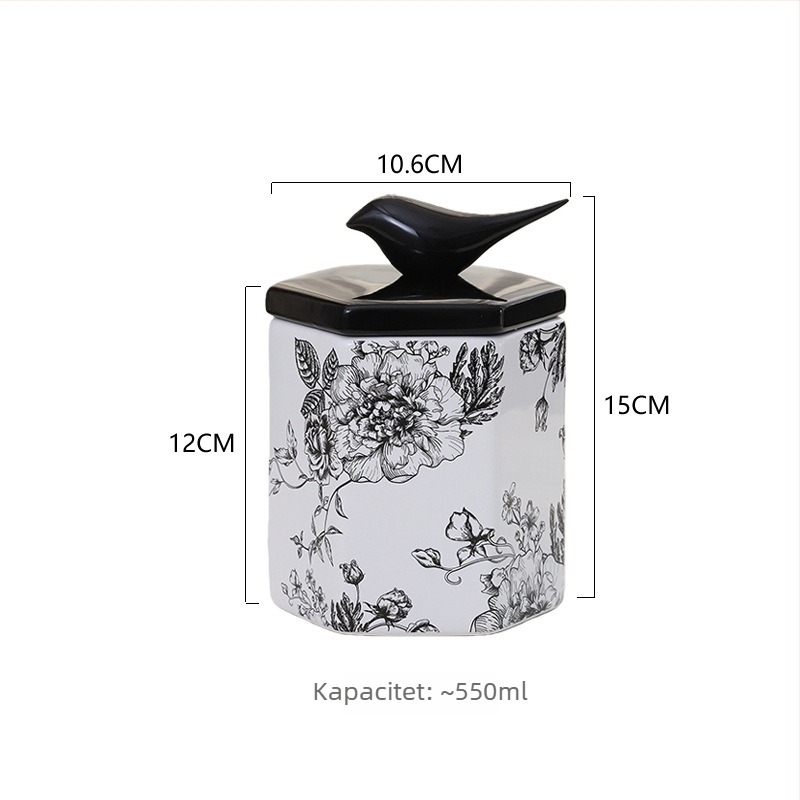 Porcelanska posuda u retro stilu s motivom cvijeća i ptica, šesterokutni oblik, za kuhinju i skladištenje, zaptivni poklopac, dekorativni predmet