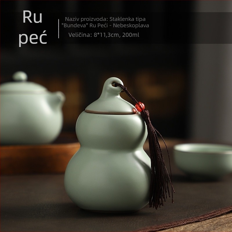 Ru Kiln keramički čajni spremnik s crveno-zelenom glazurom, mala tikvasta forma, prijenosni zatvoreni spremnik za čajna lišća, kung fu set za čaj