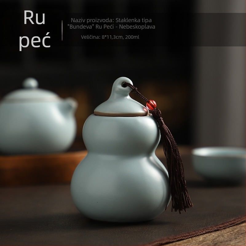 Ru Kiln keramički čajni spremnik s crveno-zelenom glazurom, mala tikvasta forma, prijenosni zatvoreni spremnik za čajna lišća, kung fu set za čaj