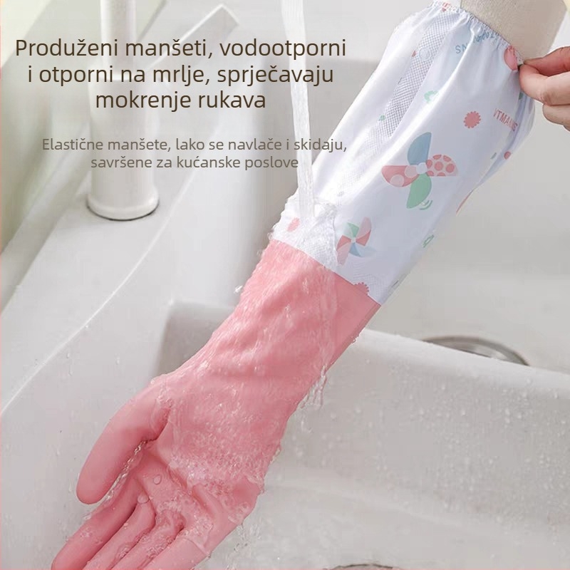 Proširene kuhinjske rukavice za pranje posuđa, izdržljive, s flis podstavom, vodootporne za pranje rublja i kućanske poslove