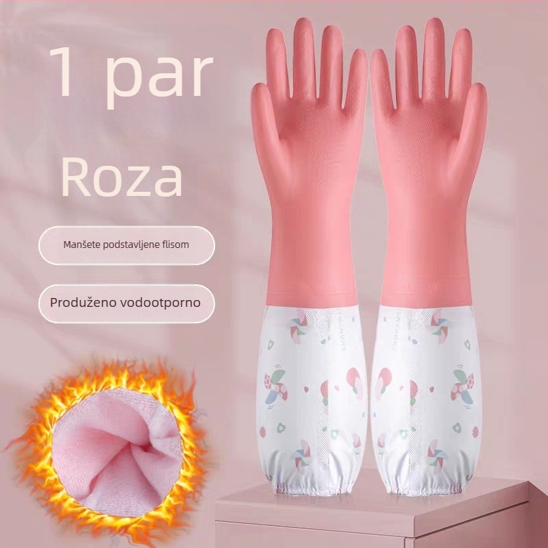 Proširene kuhinjske rukavice za pranje posuđa, izdržljive, s flis podstavom, vodootporne za pranje rublja i kućanske poslove