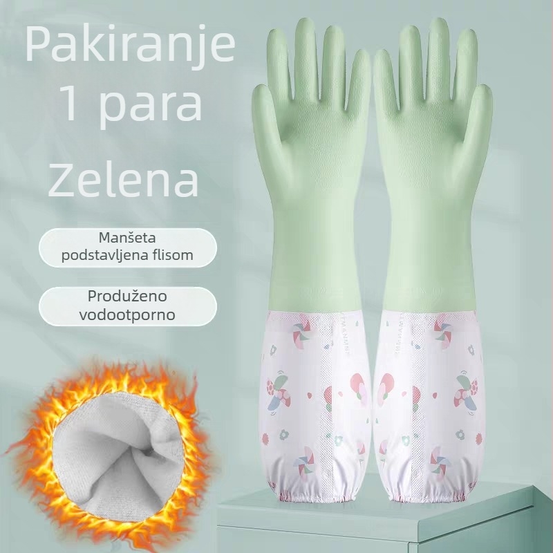 Proširene kuhinjske rukavice za pranje posuđa, izdržljive, s flis podstavom, vodootporne za pranje rublja i kućanske poslove