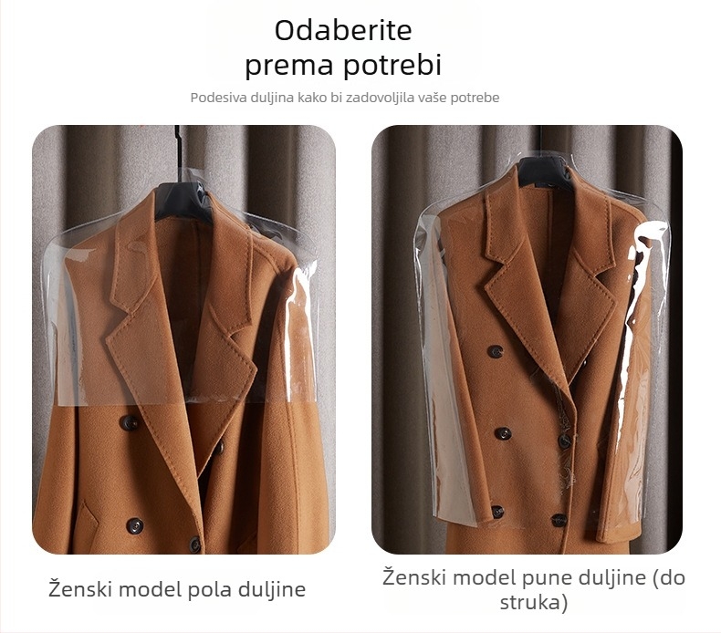 Prozirni plastični zaštitni pokrivači za odjeću za trgovine i kućnu upotrebu; štite kapute i odijela.