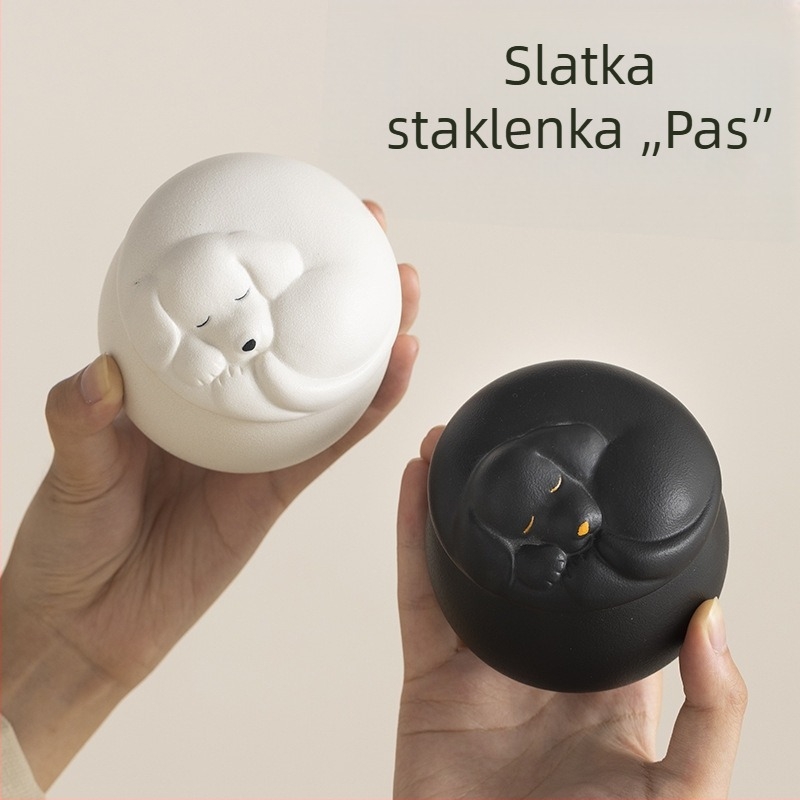 Keramička posuda za čaj u obliku slatkog psa, mala veličina, za kućnu upotrebu, s hermetičkim poklopcem za skladištenje Pu'er i crnog čaja