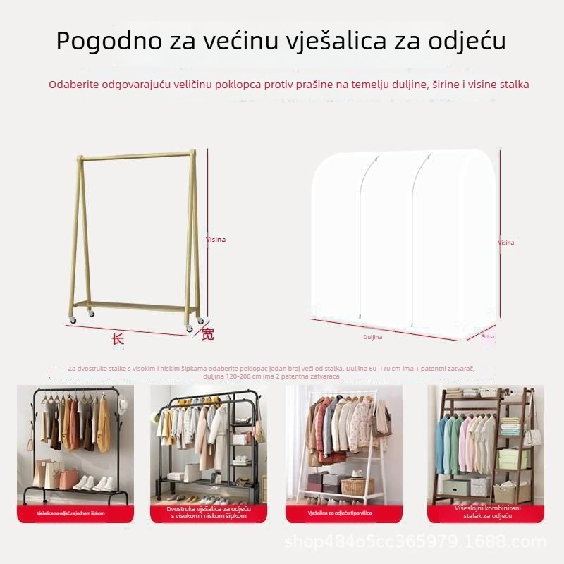 Zaštitno kućište od prašine za podnu vješalicu, s dvostrukom šipkom, prozirno i izdržljivo