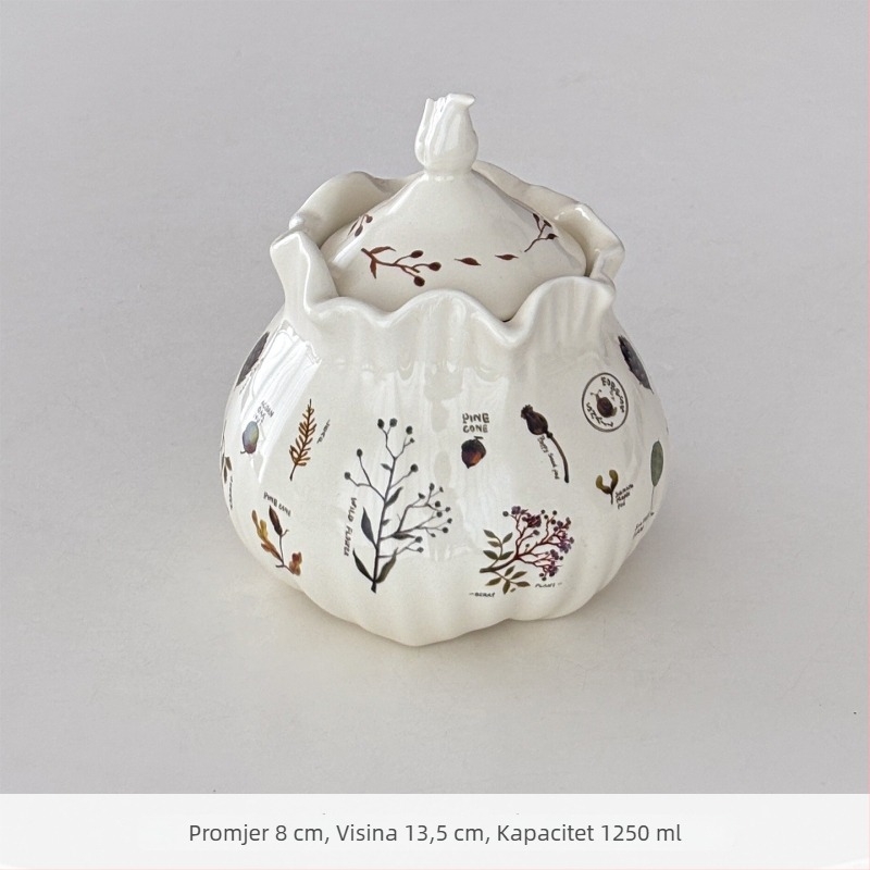 Ceramicni spremnik za skladištenje s poklopcem, okrugli oblik, retro šumski stil, dekor za kuhinju i dnevni boravak, 800–1000 ml