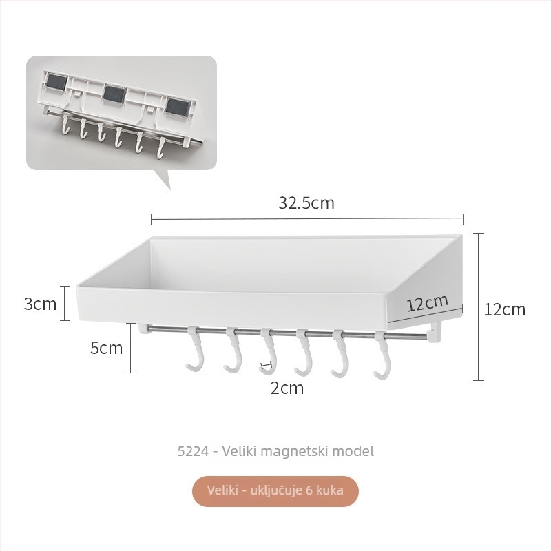Magnetski zidni organizator kupaonice za pohranu, bez bušenja, montaža ljepilom, ABS materijal, japanski stil, dva modela