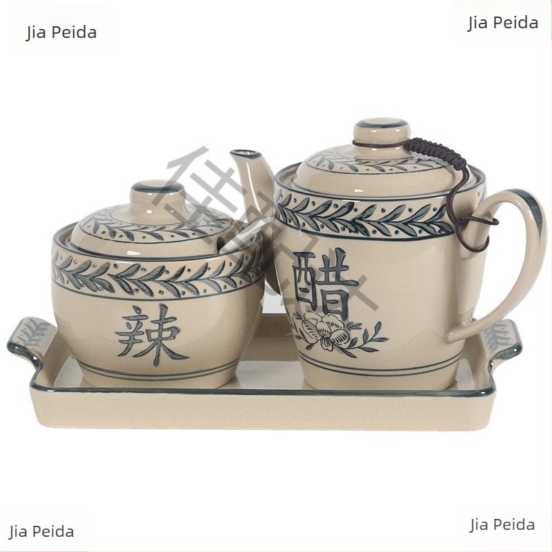 Retro keramični spremnik za papar s poklopcem i posuda za ocat, set posuda za začine s pladnjem, kreativan dizajn