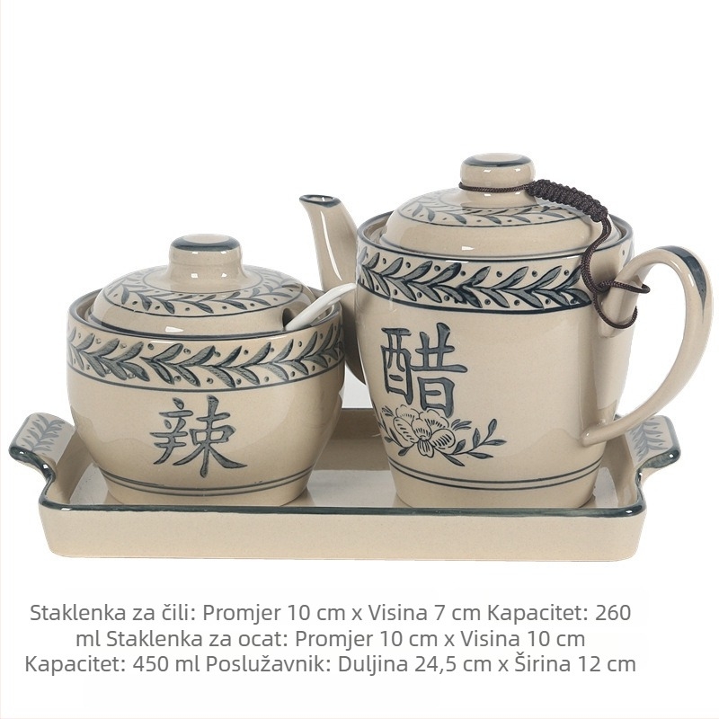 Retro keramični spremnik za papar s poklopcem i posuda za ocat, set posuda za začine s pladnjem, kreativan dizajn
