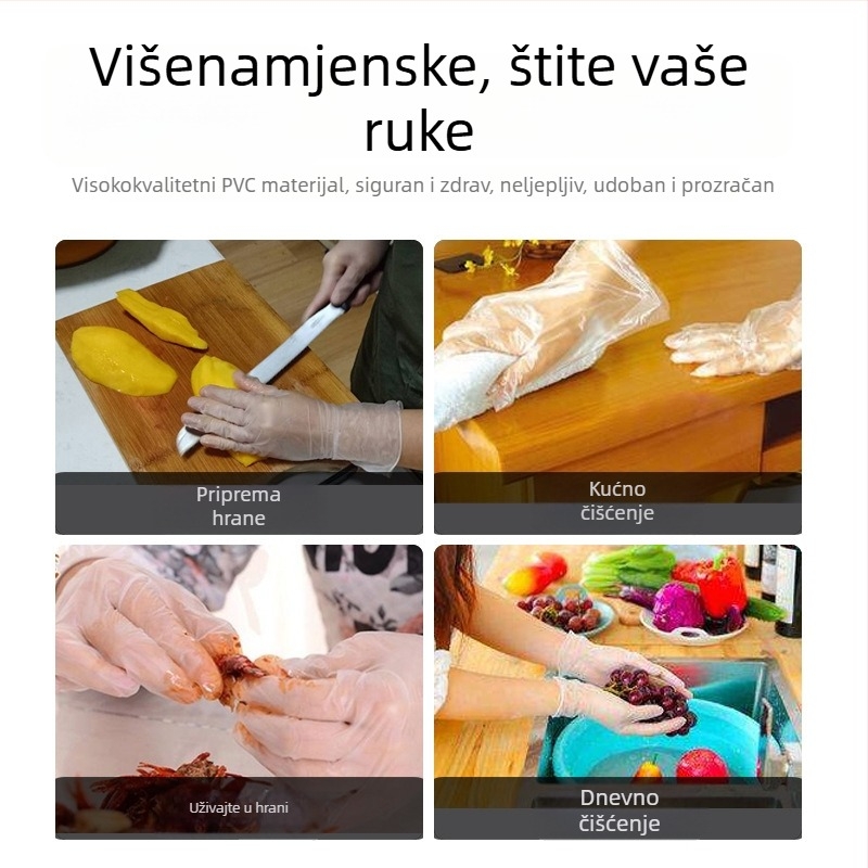 Uschin jednokratne PVC rukavice, prehrambene kvalitete, prozirne, debele i izdržljive, za pečenje, ljepotu i friziranje; vodootporne i otporne na ulje