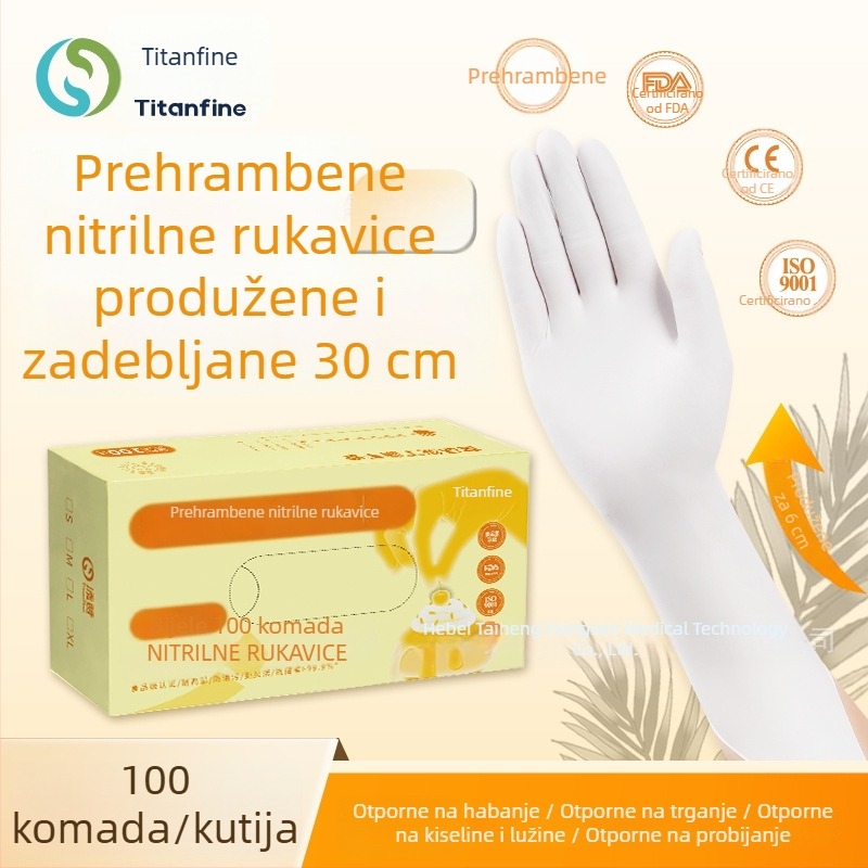 Titanfine jednokratne nitril rukavice, bijele, ekstra duge, debele, prehrambene kvalitete