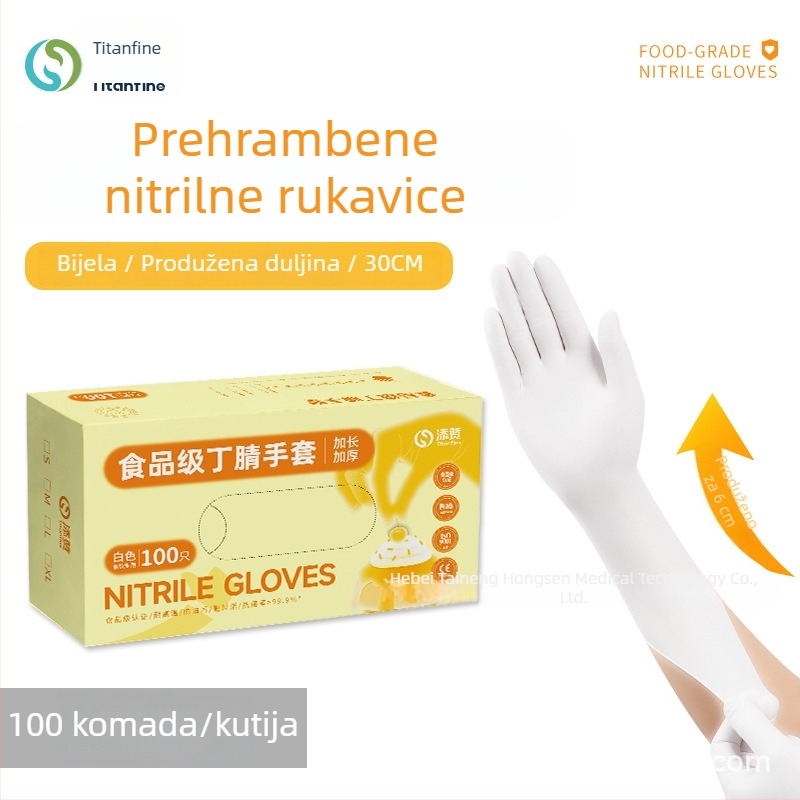 Titanfine jednokratne nitril rukavice, bijele, ekstra duge, debele, prehrambene kvalitete