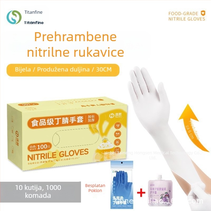 Titanfine jednokratne nitril rukavice, bijele, ekstra duge, debele, prehrambene kvalitete