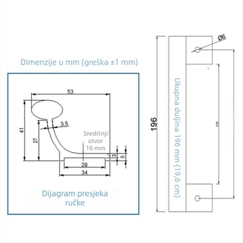 Ručka za klizna vrata od čvrstog aluminijskog legura, razmak rupa 167 mm