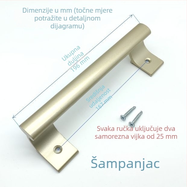 Ručka za klizna vrata od čvrstog aluminijskog legura, razmak rupa 167 mm