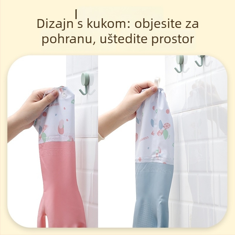 Zimske velur vodootporne gumene rukavice za kuhinju, čišćenje, pranje posuđa i kućanske poslove, duge rukavice