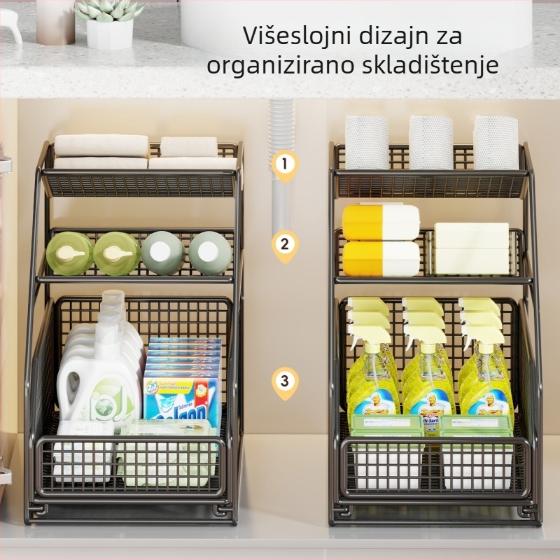 Trostruki ormarić ispod umivaonika za kupaonu s izvlačnim košaricama za pohranu