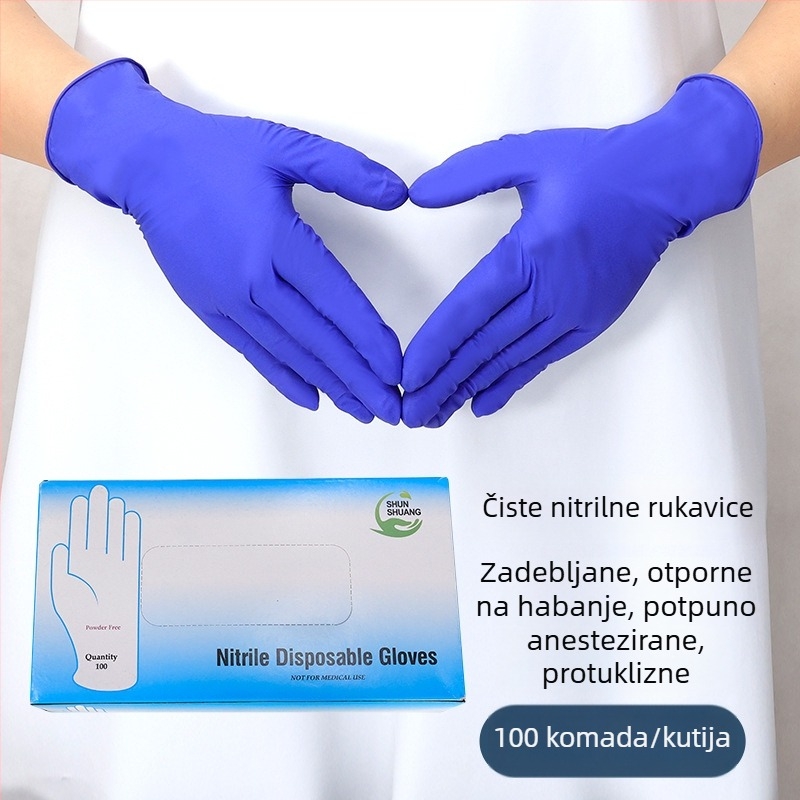 Rukavice od nitrila za prehrambenu upotrebu, jednokratne, debele, protuklizne, otporne na ulje, kiseline i lužine, za čišćenje