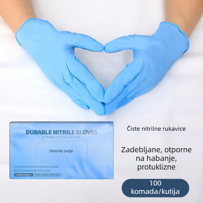 Rukavice od nitrila za prehrambenu upotrebu, jednokratne, debele, protuklizne, otporne na ulje, kiseline i lužine, za čišćenje