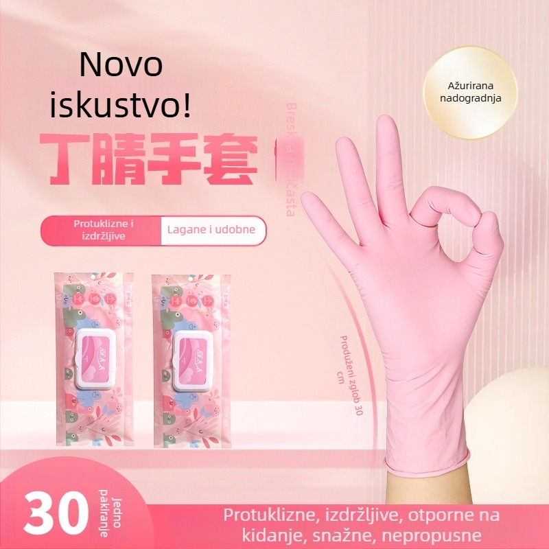 Jednokratne produžene nitrilne rukavice, prehrambene kvalitete, debele i izdržljive, za pranje posuđa u kuhinji i kućno čišćenje, vodootporne i otporne na masnoće