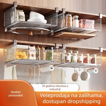 Nerđajući kuhinjski višeslojni stalak za skladištenje, viseći koš za začine, bez ugradnje, zidni nosač ispod ormarića