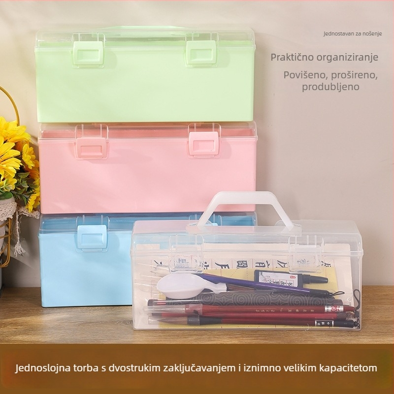 Jednostruka prijenosna kutija za pohranu velike kapacitete, plastična kutija za alate, manikuru i umjetničke potrepštine, sklopiva