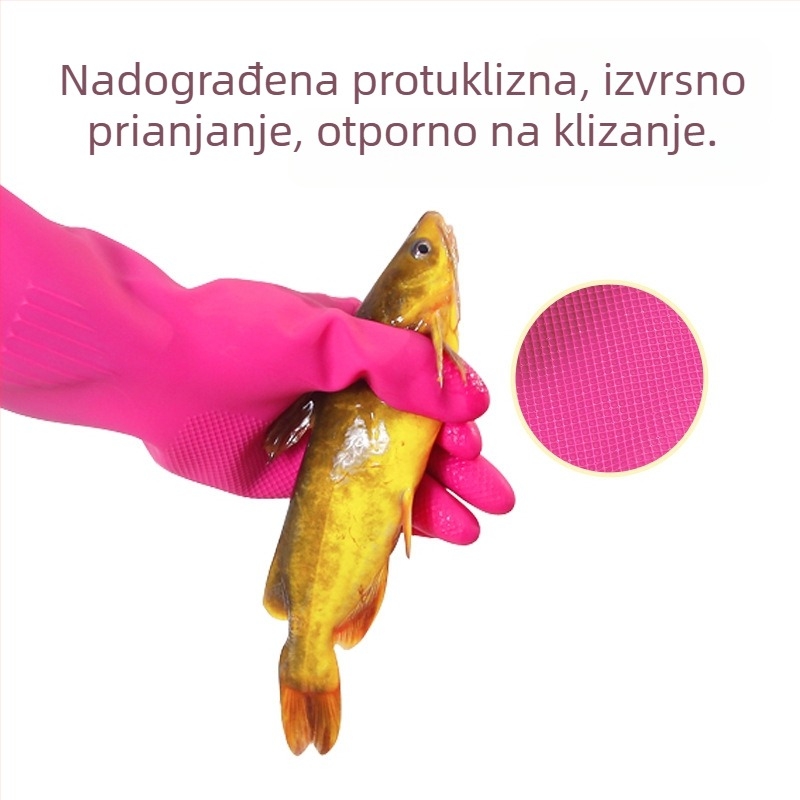 Lateks rukavice s debelim slojem i gripom od telećeg tetiva, korejskog stila produžene dužine, otporne na habanje, vodootporne i protuklizne, za kuhinju i industriju