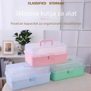 Tro-slojna sklopiva plastična kutija za skladištenje s pretincima, ekstra veliki kapacitet, alatna kutija, kutija za manikuru i pribor za umjetnost