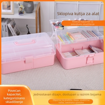 Tro-slojna sklopiva plastična kutija za skladištenje s pretincima, ekstra veliki kapacitet, alatna kutija, kutija za manikuru i pribor za umjetnost