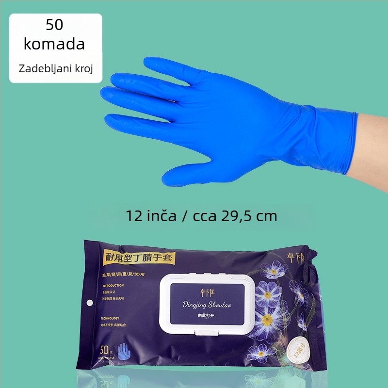 Rukavice od nitrila za kućnu upotrebu, bez praška, debele, otporne na klizanje, vodootporne i otporne na kiseline i baze, otporne na habanje, za pranje suđa